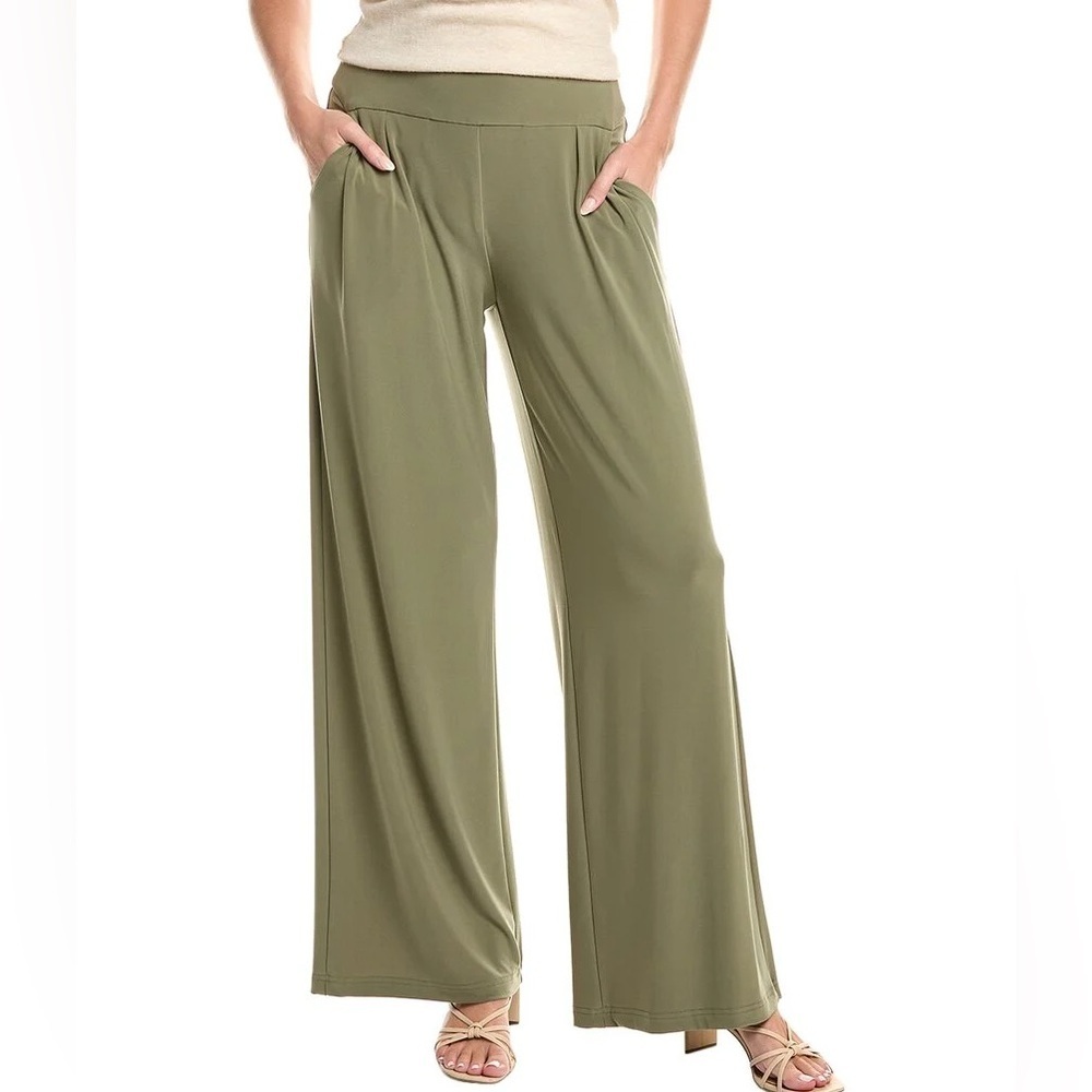 [US14] Joseph Ribkoff WMN Olive Wide-Leg Liquid Knit High Rise Relaxed Pants